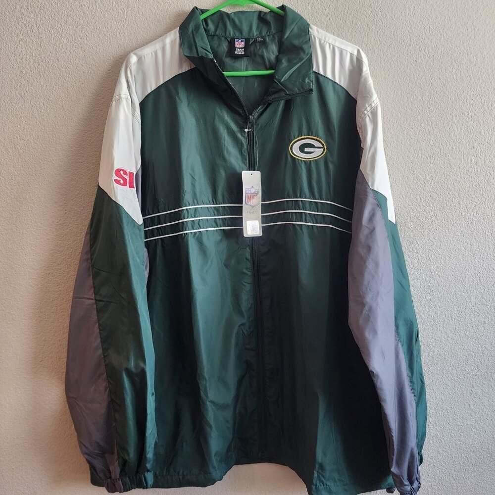 Green Bay Packers Jacket Mens 2XL Green White NFL Football Reebok Polyester New